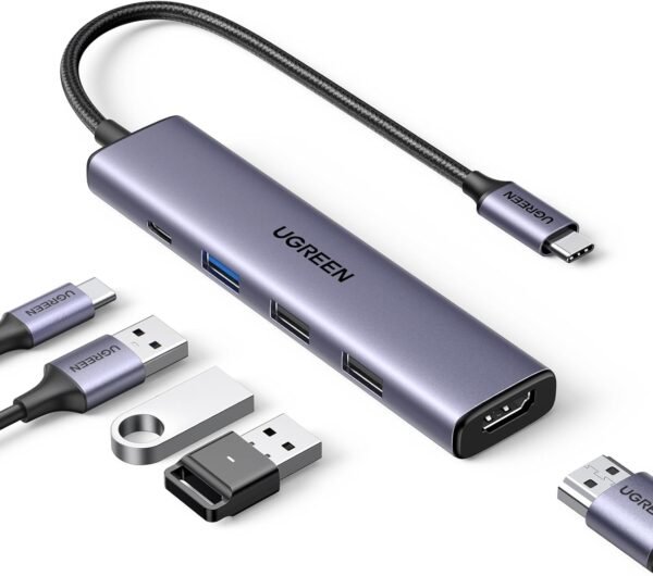 UGREEN Revodok 105 Hub USB C HDMI 4K PD 100W Charge Multi Data Ports 5Gbps 5 en 1 Adaptateur USB C vers HDMI Compatible avec iPhone 16 Plus Pro Max 15 MacBook iPad Pro Air Surface Galaxy S24