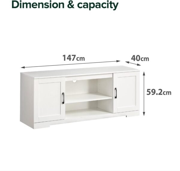 Zinus Bennett Meuble TV - Meuble TV de style rustique avec étagères de rangement et portes - Meuble multimédia en bois - Table polyvalente - Blanc – Image 2