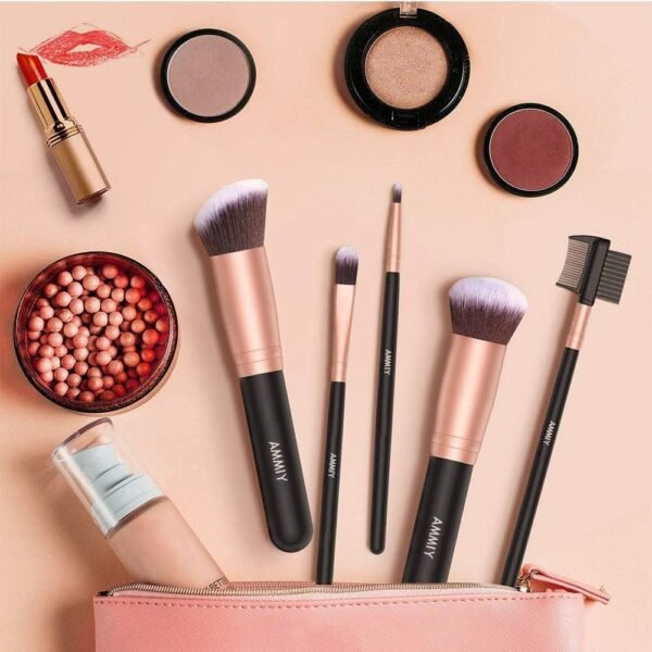 18 PCS Set Pinceaux Maquillage Rose Doré Synthétiques Haut De Gamme pour fond De Teint Mélange Poudre pour Le Visage Blush Concealers Ombres à Paupières – Image 4