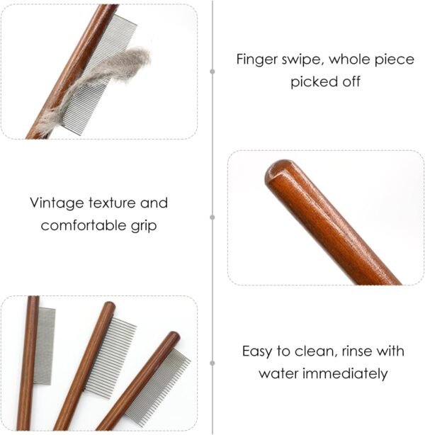 HDGSAFD Paquet De 3 Peignes pour Animaux De Compagnie avec Manche en Bois, Peignes De Toilettage pour Animaux De Compagnie, Outils De Soins Capillaires, Fournitures pour Animaux De Compagnie – Image 3