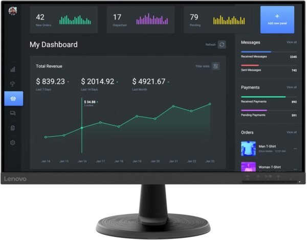 Lenovo D24-40 - Écran 24 Full HD (VA, 75Hz, 4ms, HDMI+VGA, AMD FreeSync) Réglage en Inclinaison – Noir – Image 2