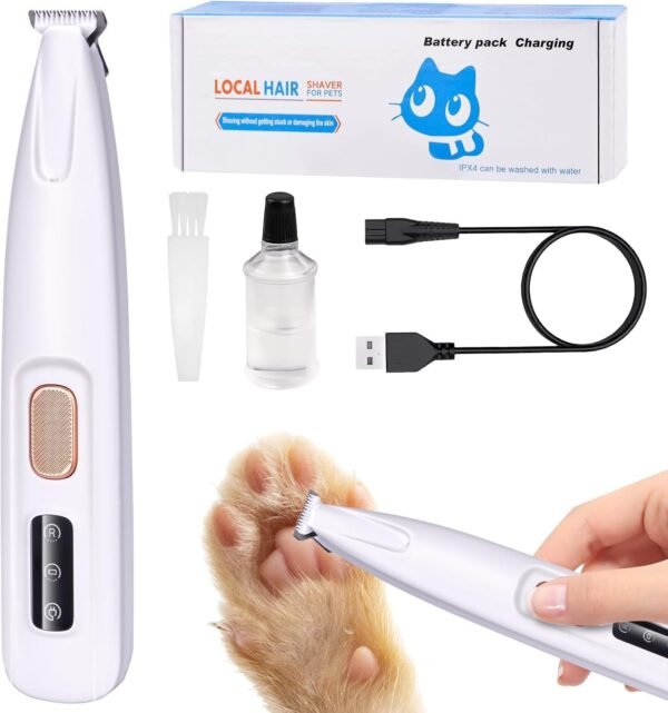 Tondeuse patte chien entre coussinets, Rasoir rechargeable étanche pour animaux de compagnie avec lumière LED, Tondeuse de toilettage à faible bruit, pour chien Chat et Autres Animaux.