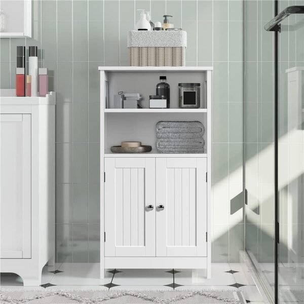 Yaheetech Meuble de Salle de Bain, Meuble de Rangement, 2 Étagères, Armoire Planche Réglable en Hauteur, Salon, Cuisine, Couloir, Profond 50 x 30 x 92,5 cm Blanc – Image 2