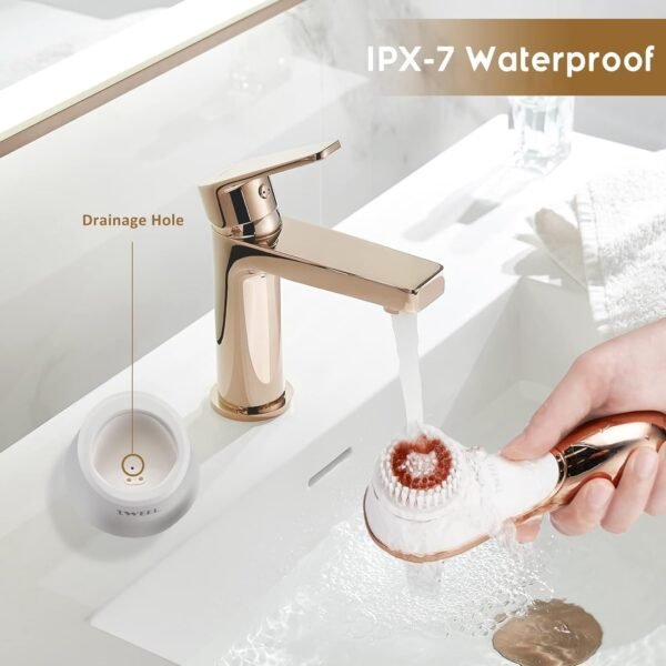 Brosse électrique pour le visage rechargeable IPX-7 étanche rotative pour exfolier, masser et nettoyer en profondeur avec 4 têtes de brosse – Image 6