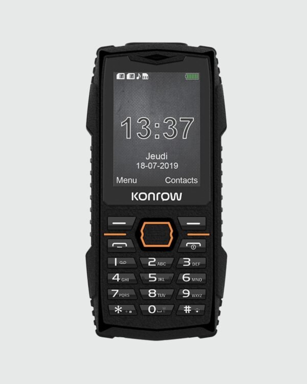 Konrow Stone Plus - Téléphone Portable Incassable Antichoc Certifié IP68 - Écran 2,4'' - Double Sim - Réseau 2G - 32Mo + 32Mo RAM - Longue Autonomie - Appareil Photo, Bluetooth, Radio et Lampe - Noir