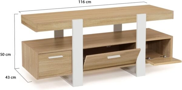 IDMarket - Meuble TV 116 cm Phoenix avec tiroirs Bois et Blanc – Image 5