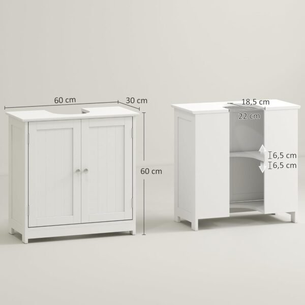 kleankin Meuble Salle de Bain sous lavabo - Meuble sous-Vasque - Placard 2 Portes avec étagère - dim. 60L x 30l x 60H cm - en Bois Blanc – Image 3