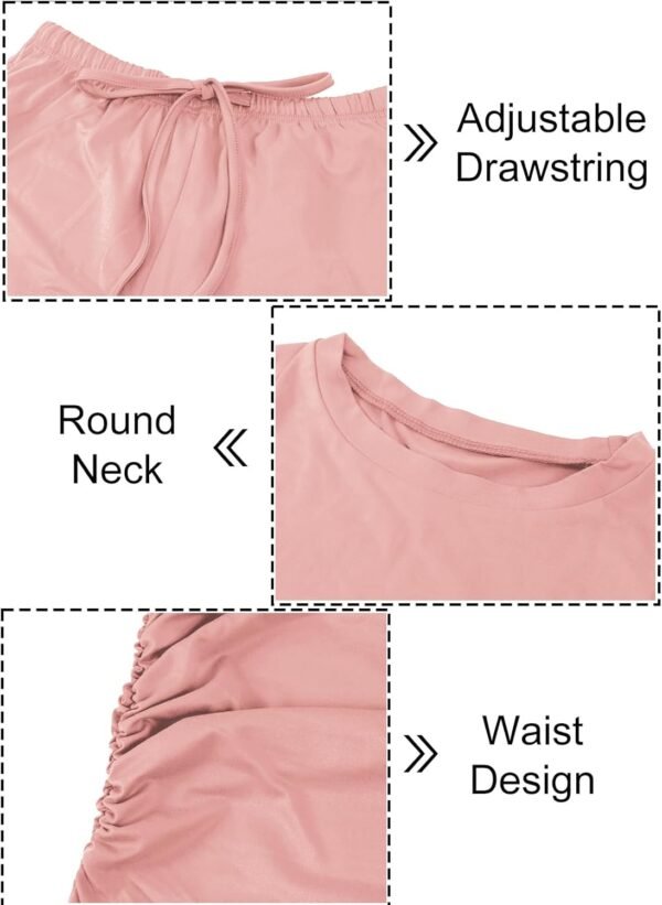 crazy bean Ensemble Survetement Femme à Taille Haute et Cordon de Serrage Tenue de Sport ÉLéGante et DéContractéE Pour Femmes 2-Piece Soft Short Sleeve Top Wide Leg Pants – Image 2