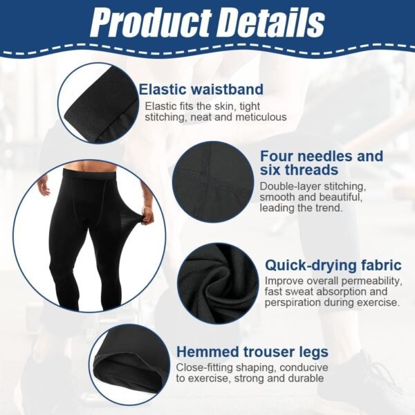 AUYAO Pantalons de Compression de Running Homme, Legging Homme Collants de Compression, Base Layers et Compression de Sport Homme Pantalon de Compression Collant de Sport Pantalon Anti-Frottements – Image 3