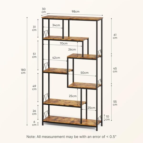 Bealife Bibliotheque, Bibliothèque avec 5 étagères, Bibliothèque Ouverte pour Salon, Bureau, Chambre (Rétro) – Image 2