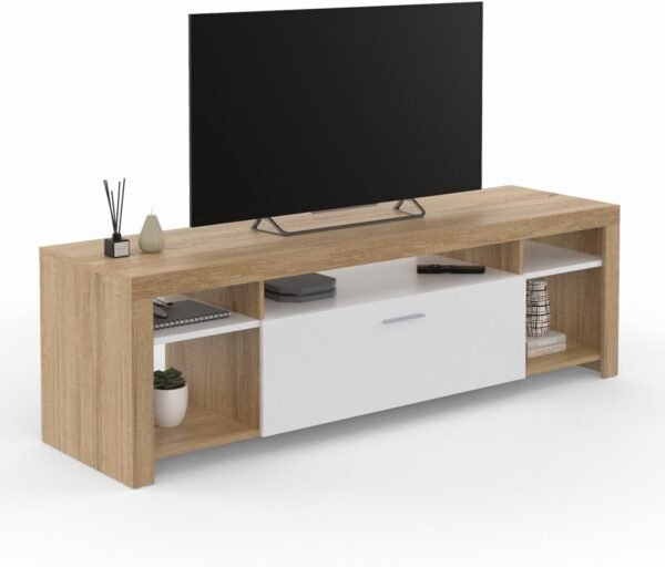 IDMarket - Meuble TV 140 cm Malo Bois et Placard Blanc