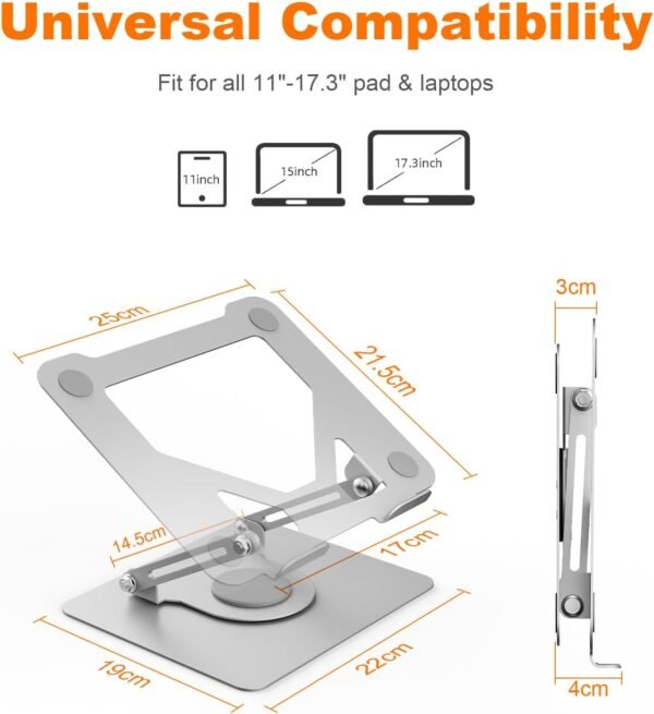 GRIFEMA Support Ordinateur Portable, Support PC Portable Rotatif à 360°, Réglable en Hauteur, Pliable Laptop Stand Compatible avec MacBook Air/Pro, Dell, HP (11-17") GB1050-1 - Argenté – Image 2