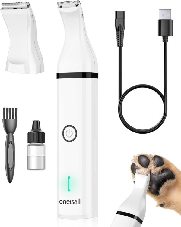 oneisall Tondeuse pour chien Tondeuse faible bruit pour chien pattes Tondeuse Chien Poil pour chiens chats pattes, yeux, oreilles, visage, corps (Blanc)