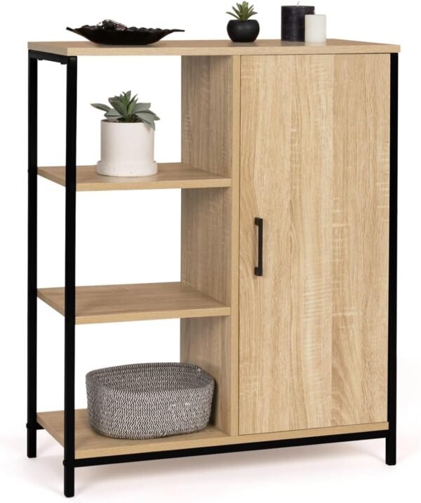 IDMarket - Buffet d'appoint 3 étagères et Placard 70 cm Detroit Design Industriel
