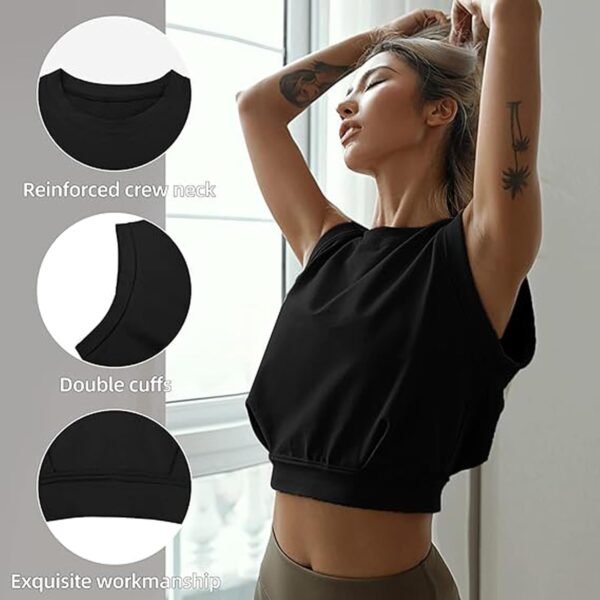 Hanaoops Débardeur Femme Haut à col Rond Y2K Tops Débardeurs Court Décontracté T-Shirts sans Manche Chemises Gilet Sexy Eté Crop Tops pour Course Yoga Sport – Image 7