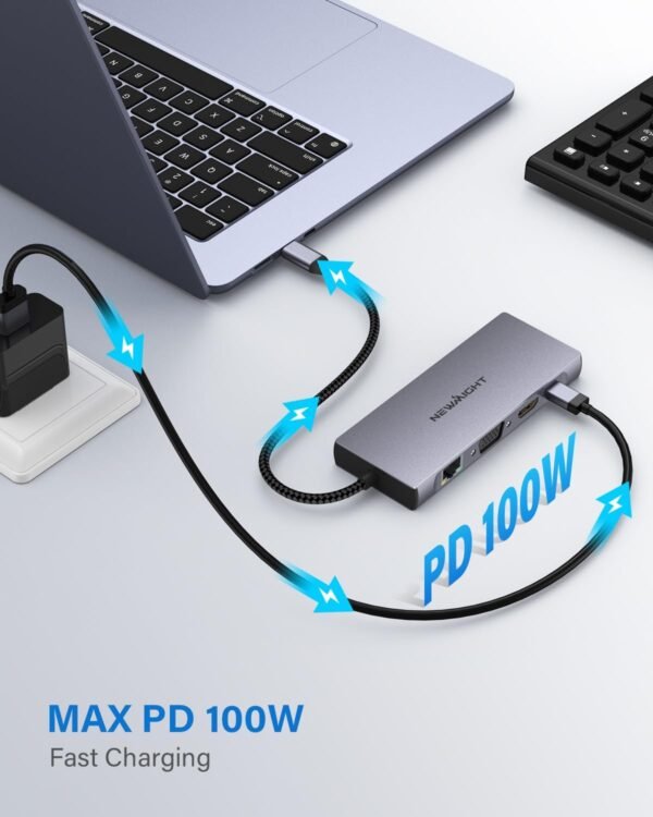 Station d'accueil USB C, adaptateur multiport Newmight 10 en 1 avec 4K @ 30 Hz, Ethernet 1 Gbit/s, VGA, 3 USB 3.0, USB-C 3.0, port de charge PD 100 W, SD/TF pour Dell, HP, MacBook Pro Air, iPhone – Image 6