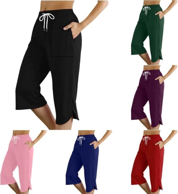 Pantalon De Sport Femme 3/4 Taille Haute Pantacourt Été Coton Doux Jogging Survetement pour Yoga Randonnée Course À Pied
