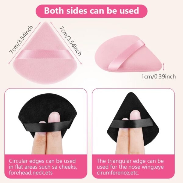AUAUY 6 Pièces Houpette Maquillage, Bouffées de Maquillage Triangle, Houpette en Coton Réutilisable pour Femme Filles Visage Maquillage, Outil de Maquillage Poudre Minérale Sec Humide (Noir,Rose) – Image 2