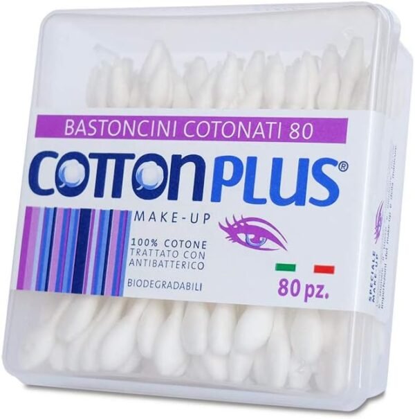 Cotton Plus Bâtons de coton MAKE-UP 80 pièces - Ligne BEAUTY | COTTON FIOC pour le MAKE-UP | Deux têtes différentes, deux fonctions.