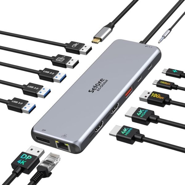 HUB USB C Docking Station USB C Dual HDMI, 13 en 1 Dock USB C vers Double HDMI, Displayport, USB C 3.1, PD 100W, USB 3.1/3.0/2.0, Ethernet RJ45, Audio, Stations d'accueil USB C pour MacBook HP Dell