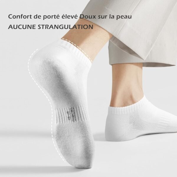 QINCAO Chaussettes de baskets pour hommes et femmes, 6/10 paires, chaussettes courtes, en coton, chaussettes de sport, respirantes, pour la course – Image 2