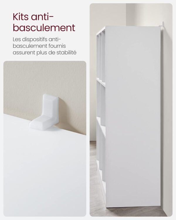 VASAGLE Bibliothèque, Meuble de Rangement, Étagère, 8 Compartiments Ouverts, Utilisable à l’Horizontale, sur Le Côté ou à l’Envers, 30 x 97,5 x 100 cm, pour Salon, Bureau, Blanc LBC52WT – Image 8