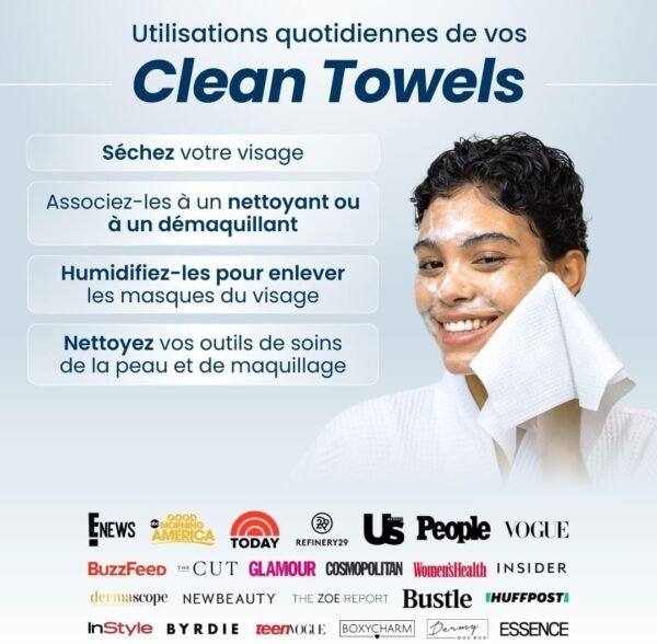 Clean Skin Club Serviettes Visage XL 100% Biologiques Certifiées USDA, Approuvées par les Dermatologues, Anti-Acné Serviettes Jetables pour le Visage et le Démaquillage, Ultra Douces – Image 3