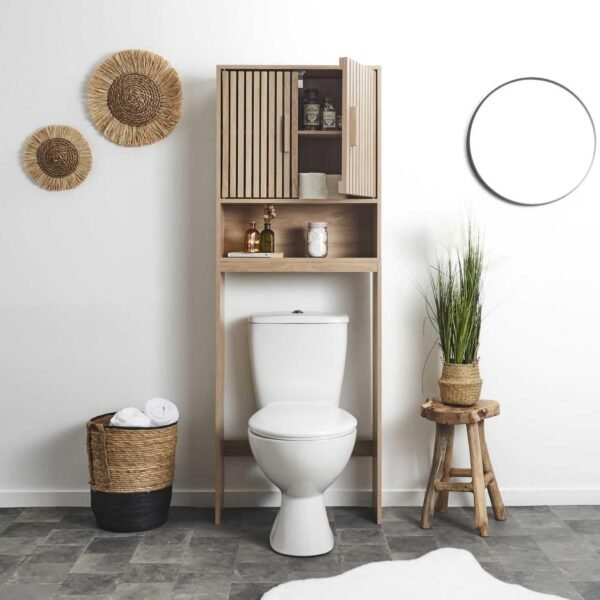 HOME DECO FACTORY, HD0223, Meuble WC, Modèle Klaus, Collection Natural Crush, Mobilier, Meuble, Meuble de Salle de Bain, Meuble Toilette, 60 x 166 x 20 cm, Marron – Image 2