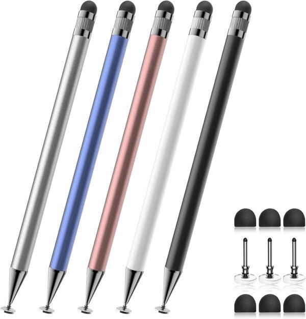 Stylet pour écrans tactiles, 2 en 1 haute sensibilité et haute précision pour iPad/iPhone/tablette Android, compatible avec tous les écrans tactiles (noir/blanc/or rose/bleu/argent)