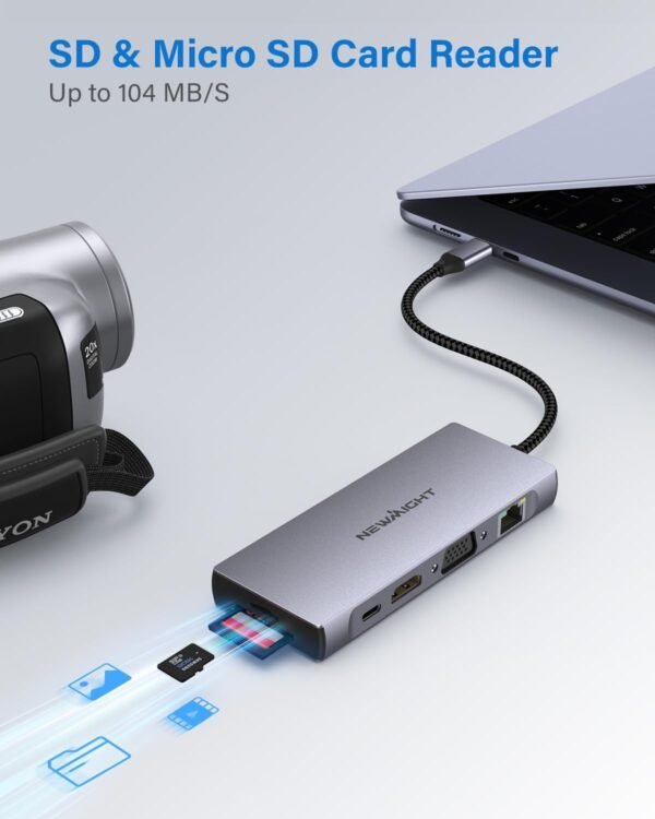 Station d'accueil USB C, adaptateur multiport Newmight 10 en 1 avec 4K @ 30 Hz, Ethernet 1 Gbit/s, VGA, 3 USB 3.0, USB-C 3.0, port de charge PD 100 W, SD/TF pour Dell, HP, MacBook Pro Air, iPhone – Image 7