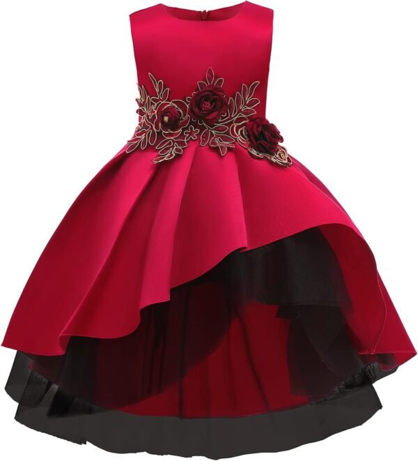 Cichic Robe de fête pour fille - Robe plissée élégante en satin - Pour concours de beauté, anniversaire, mariage, demoiselle d'honneur, bal de fin d'année, 2 à 10 ans