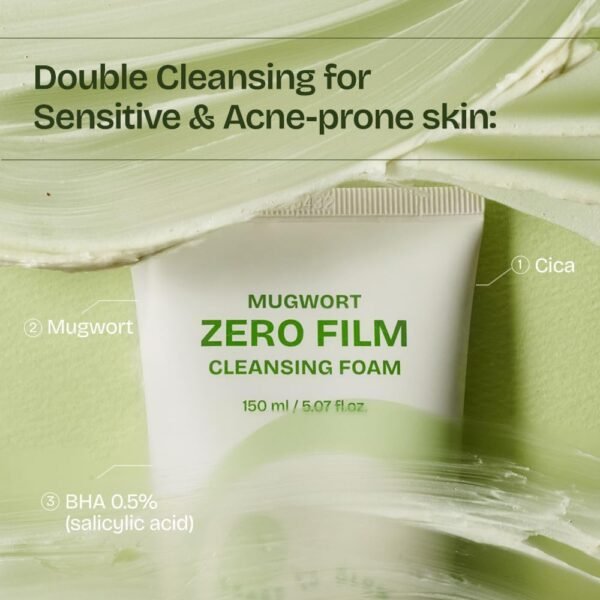 Mugwort Zero Film Mousse nettoyante 150 ml 157 ml Utilisation quotidienne Anti-points noirs Sans obstruction des pores Double nettoyage pour soins de la peau coréenne – Image 2