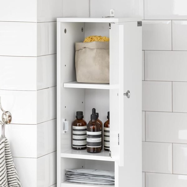 SoBuy Meuble Colonne Salle de Bain Étroite Anti-Humidité, Meuble de Rangement Vertical avec 4 Étagères Réglables + 1 Tiroir, Multifonction pour Salon,Chambre,Bureau, Blanc, 20x20x180cm, BZR34-W – Image 5