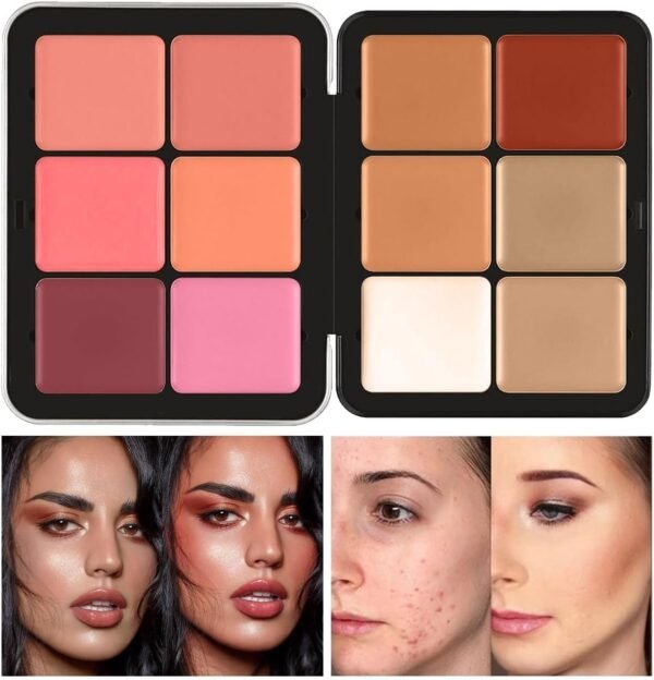 Palette anti-cernes Carla Secret, Maquillage Carla Secret 12 couleurs, Palette de correcteur de crème imperméable longue durée, Crème correctrice correctrice de couleur (Blush A + Concealer A) – Image 3