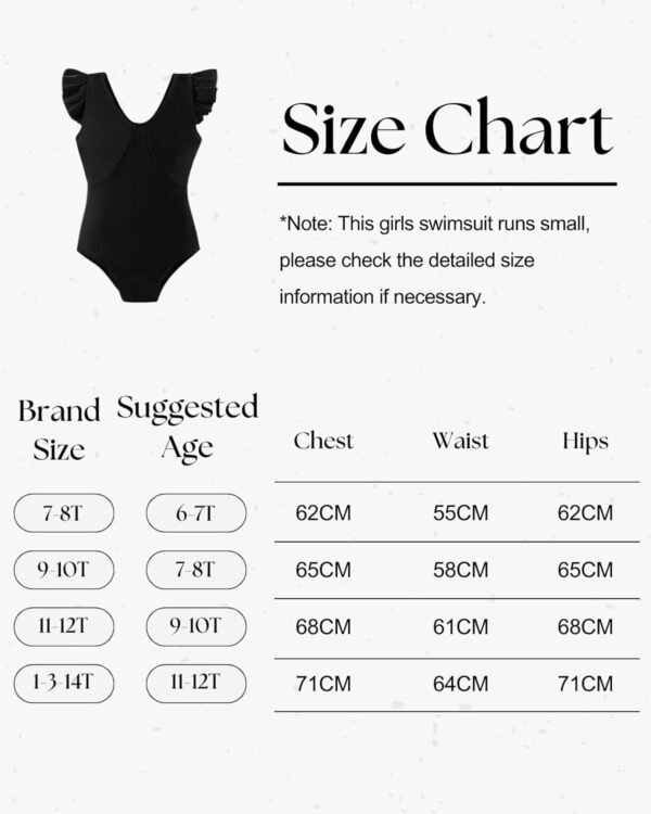 Momkonzz Maillot de bain une pièce pour filles - Bretelles à volants - Noir - 7-16 ans – Image 2