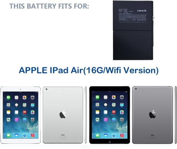 Swark A1484 Batterie pour Netbook, iPad, Tablette, Apple iPad 5, Air, Mini Air, A1474, A1475, MD785LL/A, MD786LL/A comme 6712-6700, A1484 avec Outils – Image 4