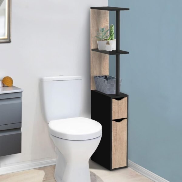 IDMarket - Meuble WC étagère bois WILLY 2 portes noir et hêtre – Image 2