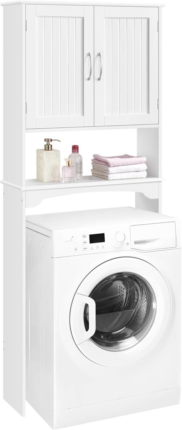 Yaheetech Meuble WC Dessus de Toilette/Machine à Laver, 75 x 23 x 180 cm, Armoire de Rangement de Salle de Bain avec 2 Étagères Réglables et 1 Compartiment Ouvert, Meuble Colonne sur Pied Blanc