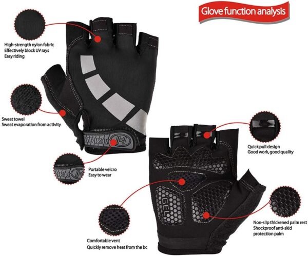 Nesirooh Gants VTT Homme et Femme，Gants Cyclisme Demi-Doigts Eté pour Vélo Cycliste Musculation Sports Gel Antichoc Antidérapant Respirant – Image 2