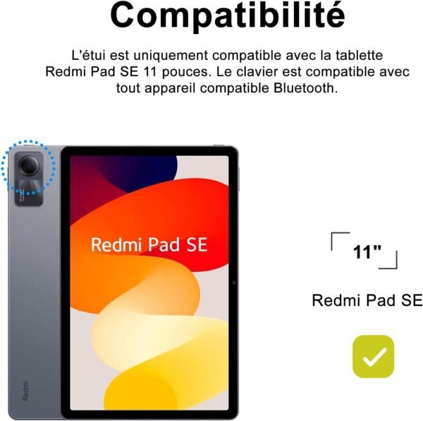 IVEOPPE Coque Clavier Redmi Pad SE 11 Pouces, Coque en Cuir avec Clavier Bluetooth Magnétique Amovible AZERTY Français pour Xiaomi Redmi Pad SE 11" 2023, Vert foncé – Image 2