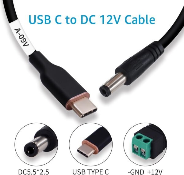 DSD TECH MagicConn SH-CP09A Câble d'alimentation USB Type C PD vers DC(55x25)-9V – Image 2