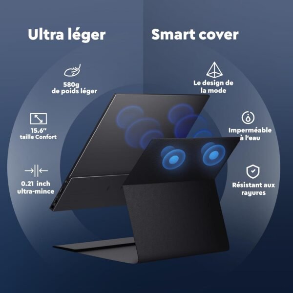 HONGO Moniteur Portable, Laptop Écran Portable 15,6" 1080P IPS Écran PC Portable Haut-parleurs Intégrés, Moniteur pour Ordinateur Portable, PC, Mac, X-Bo, Switch, Deuxième Ecran Portatif USB C – Image 5