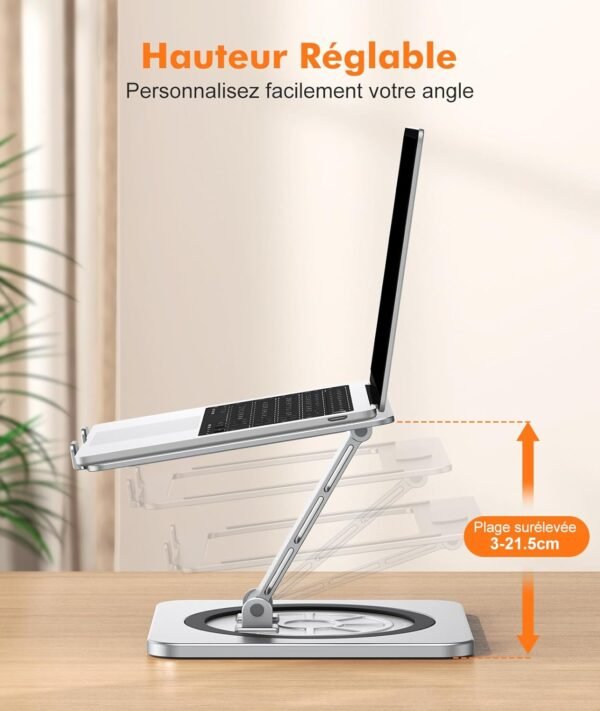 EOIWUY Support Ordinateur Portable Rotation 360°, Support PC Portable Bureau Réglable à Refroidissement Rapide, pour Travail d'Équipe Laptop Stand Ergonomique Racks Compatible avec Tous Laptops 10-16" – Image 4