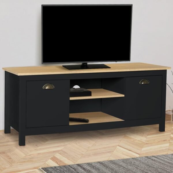 IDMarket - Meuble TV 113 cm Campagne ISIS Bois et Noir – Image 2
