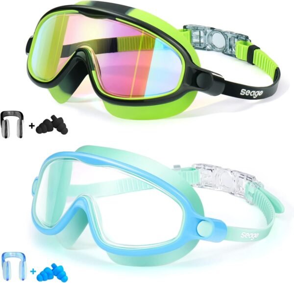 Lot de 2 paires de lunettes de natation anti-buée et anti-UV pour enfants de 3 à 15 ans