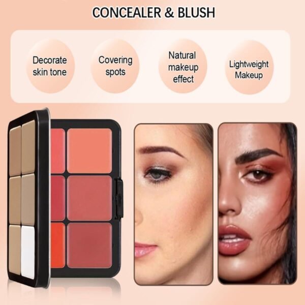 Palette de 12 couleurs d'anticernes et de fards à joues, longue tenue, résistante aux bavures, estompable, 2 en 1 fards à joues en crème au fini mat Palette de maquillage pour le visage (#01) – Image 6