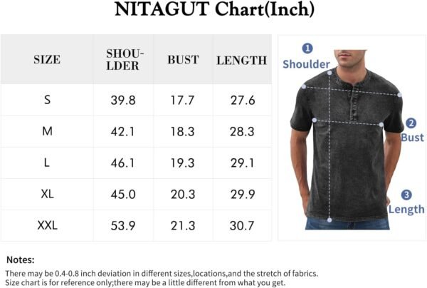 NITAGUT Henley T-shirt en coton pour homme - Coupe ajustée - Manches courtes - Vintage - Distressed Tee Shirts - S-XXL – Image 6