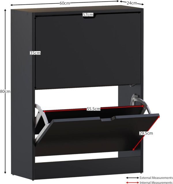 Vida Designs Armoire à Chaussures à 2 tiroirs, Armoire de Rangement à Chaussures Peu encombrante avec 2 tiroirs rabattables, Meuble de Couloir et de Salon, 100% certifié FSC (Noir) – Image 2