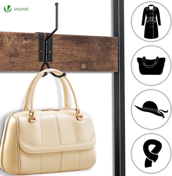 vounot® Porte Manteau pour Entrée 4 en 1 avec Banc et Étagère à Chaussures 3 Niveaux avec 9 Crochets Amovibles Meuble d’Entrée 185x85x33cm Cadre en Acier Robuste Système Anti-basculement – Image 6