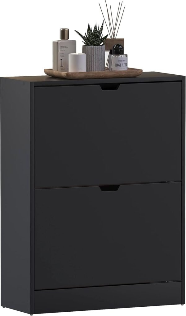 Vida Designs Armoire à Chaussures à 2 tiroirs, Armoire de Rangement à Chaussures Peu encombrante avec 2 tiroirs rabattables, Meuble de Couloir et de Salon, 100% certifié FSC (Noir) – Image 7